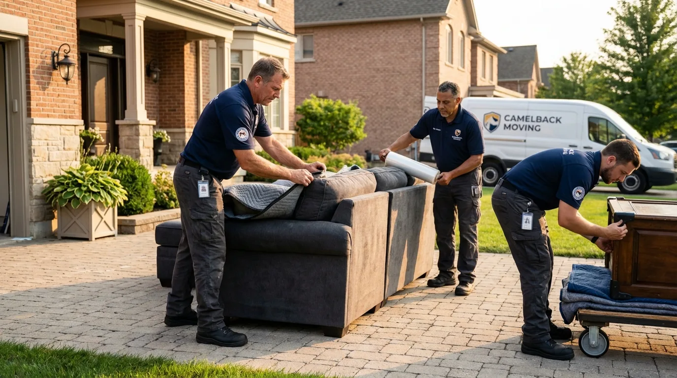 Large estate moving crew wrapping furniture in Portland, OR
